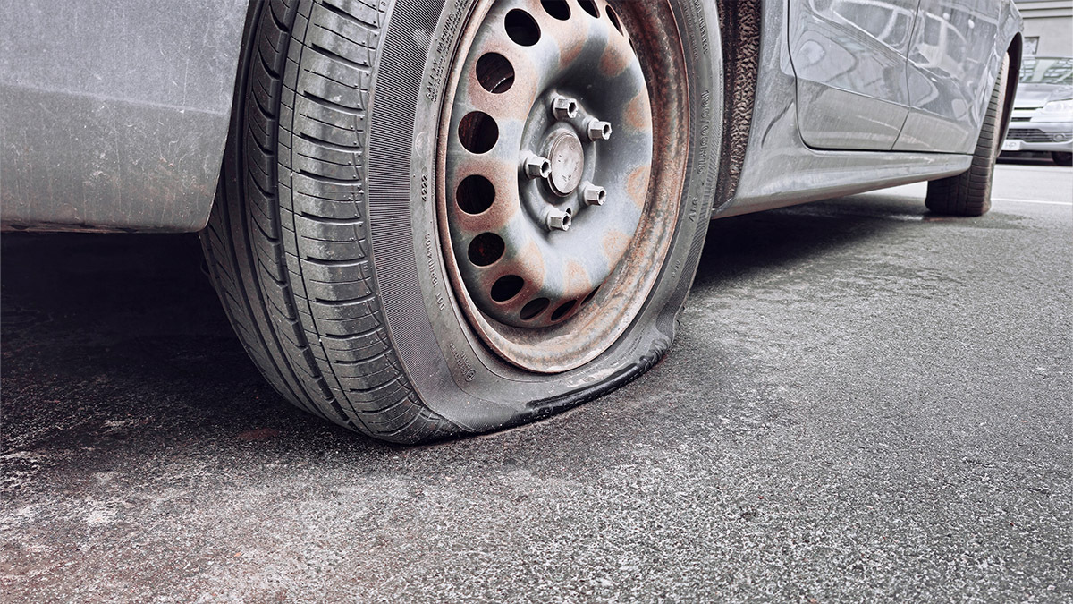A car with a flat tire