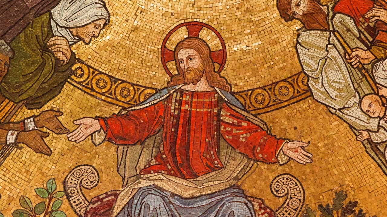 A mosaic artwork of Jesus Christ