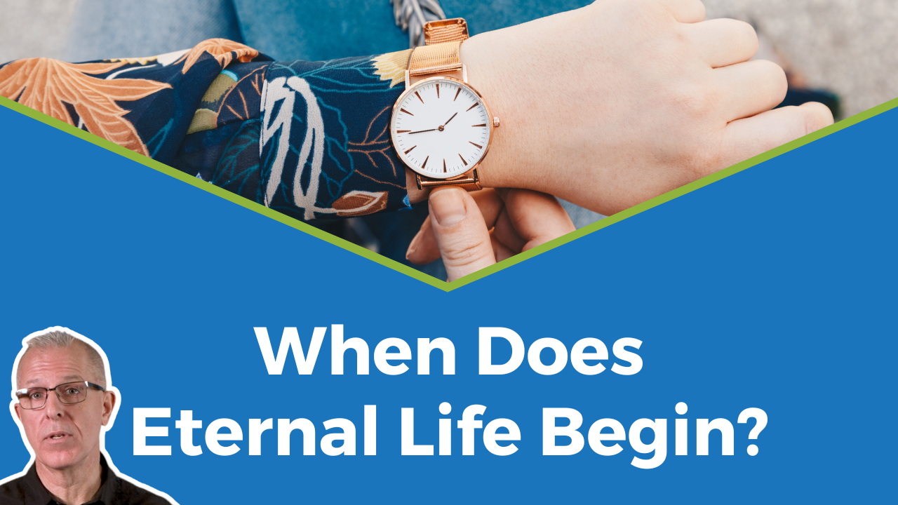 When does eternal life begin? Scott stands beside a woman who is looking at her wrist watch