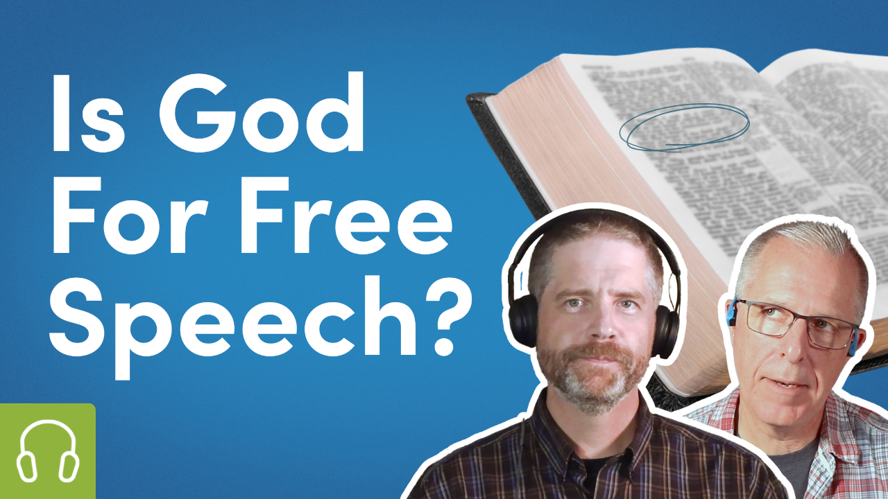Is God For Free Speech? Shawn and Scott stand by an open Bible, with a circle over one of the verses