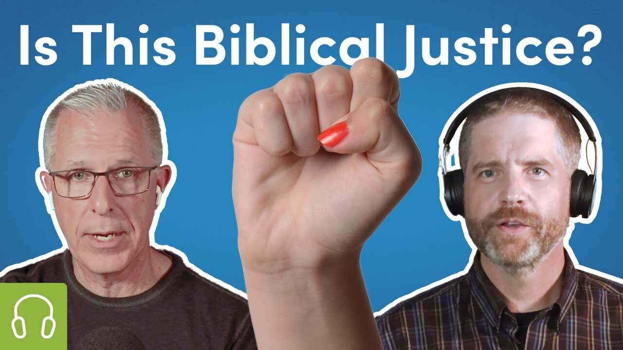 Scott and Shawn stand beside a raised fist, underneath the words “Is This Biblical Justice?”