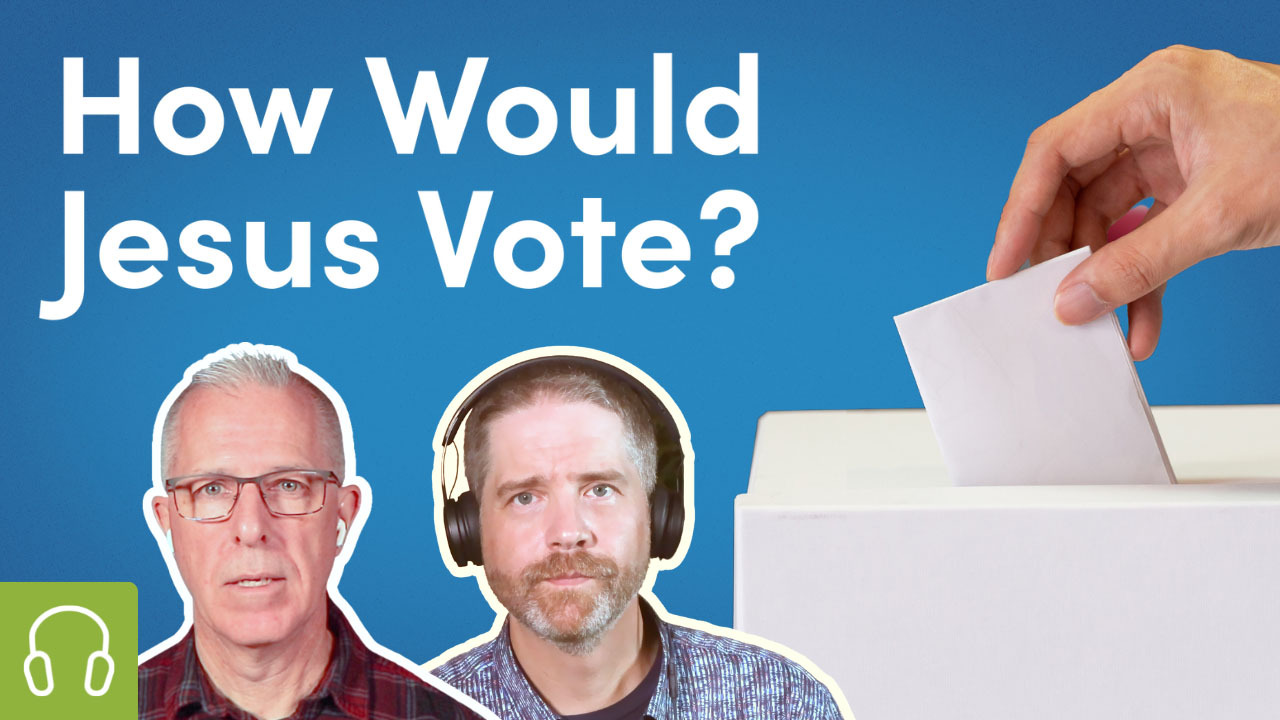 How would Jesus vote? Scott and Shawn stand beside a voter putting their ballot into a box