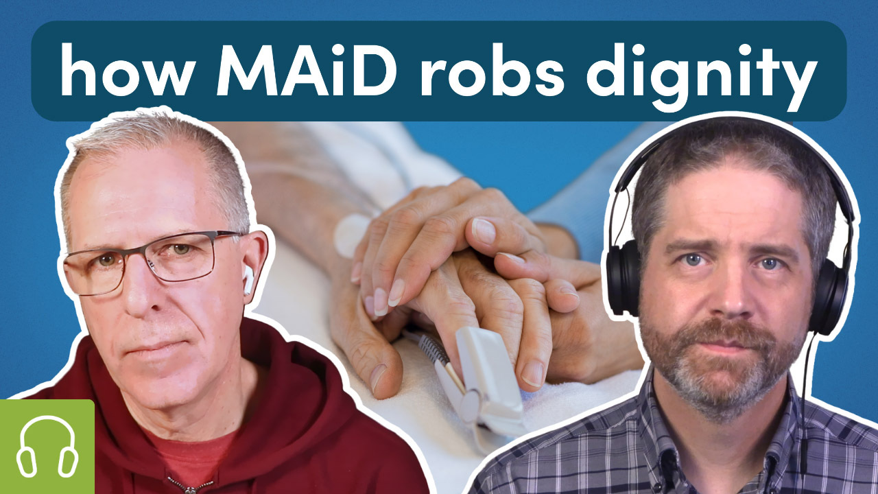How MAiD robs dignity. Scott and Shawn stand beside someone holding a friend's hand in the hospital