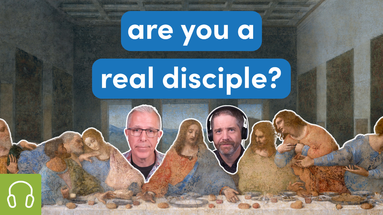 Scott and Shawn sit at the Last Supper amoung the disciples under the words,"are you a real disciple?"