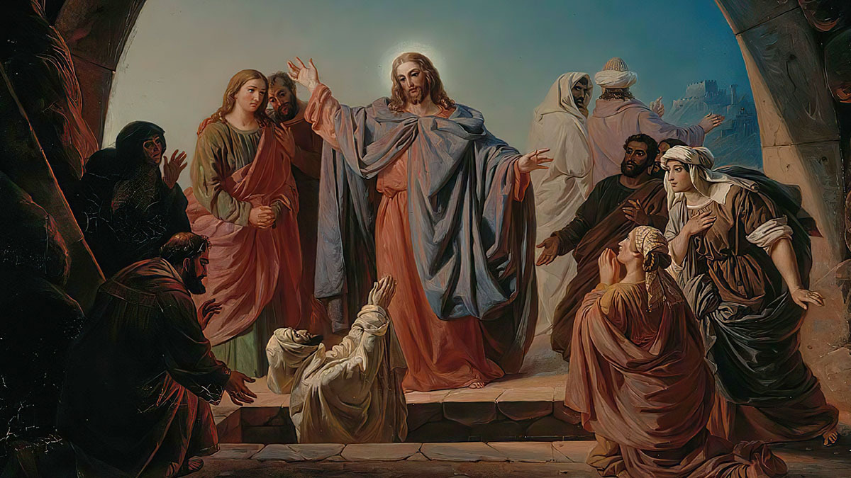An old painting of Jesus raising Lazarus from the dead